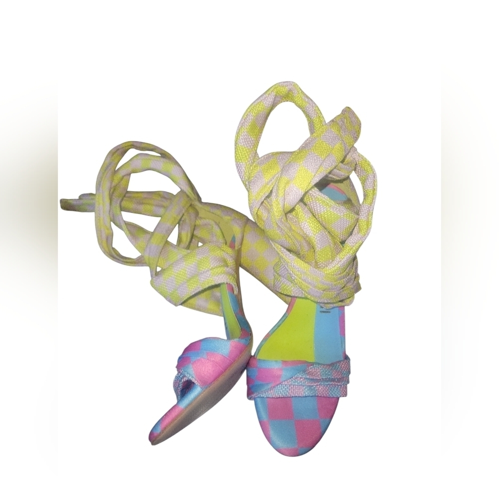Gianni Bini Astraahh Checkered Colorful Ankle Wrap Block Heels 5.5M - Picture 6 of 9